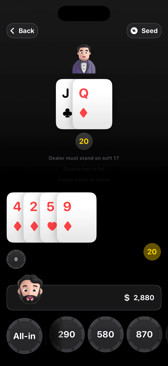 Hit21 blackjack app achievements screen with unlockable tiers and coin rewards